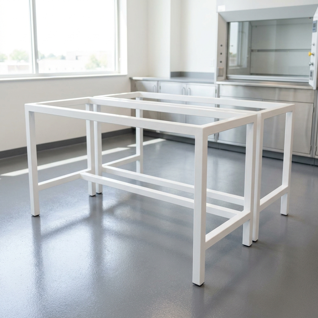 Piètement de paillasse de laboratoire en acier époxy blanc, sans bois ni mélaminé